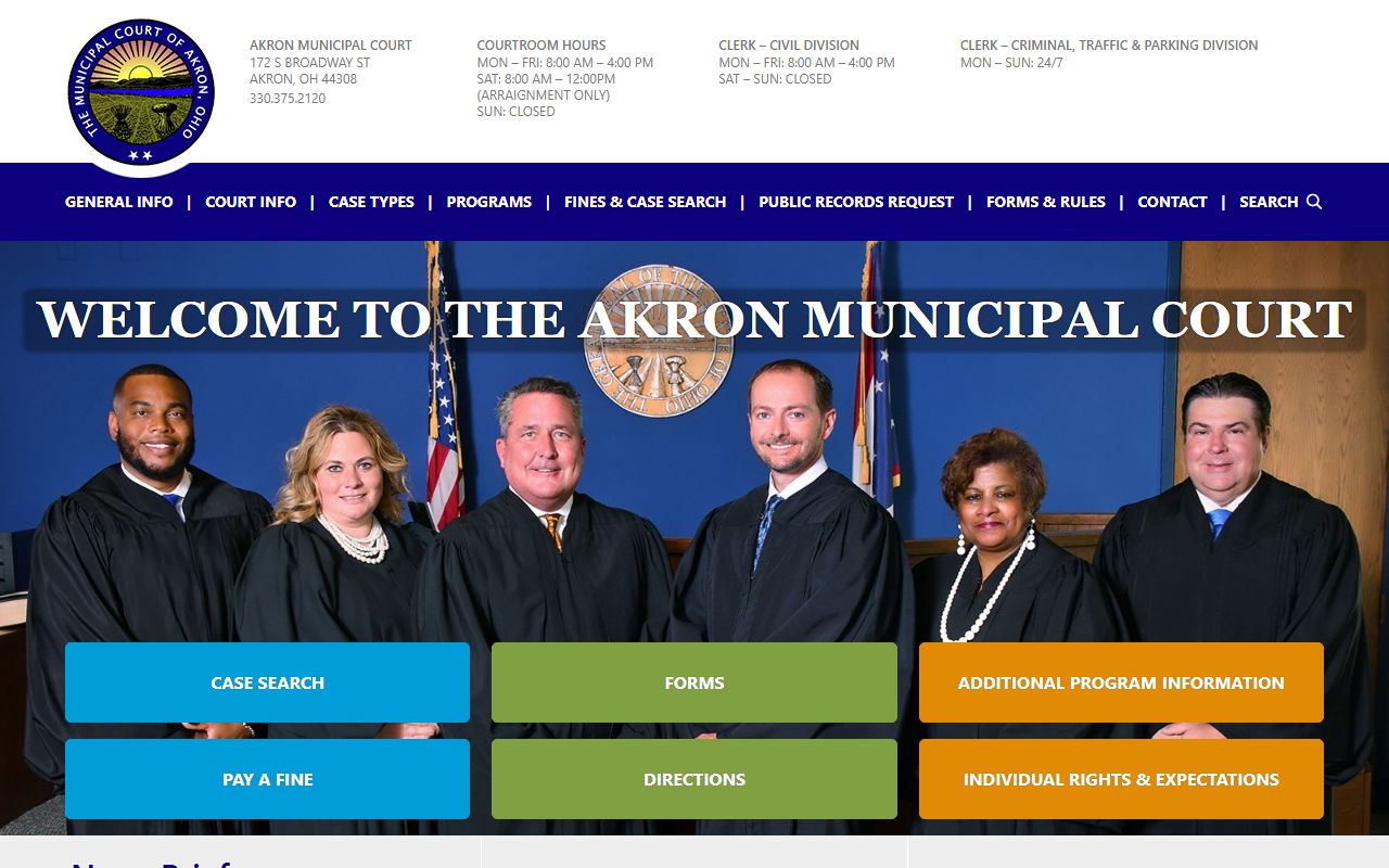 Akron Municipal Court page for Akron bench warrants