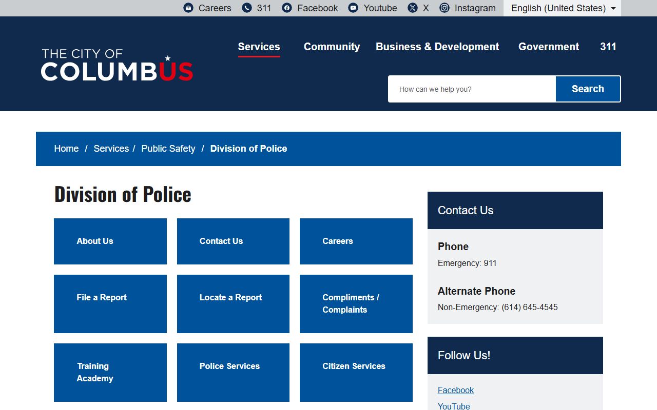 Columbus Division of Police department page for Columbus bench warrants