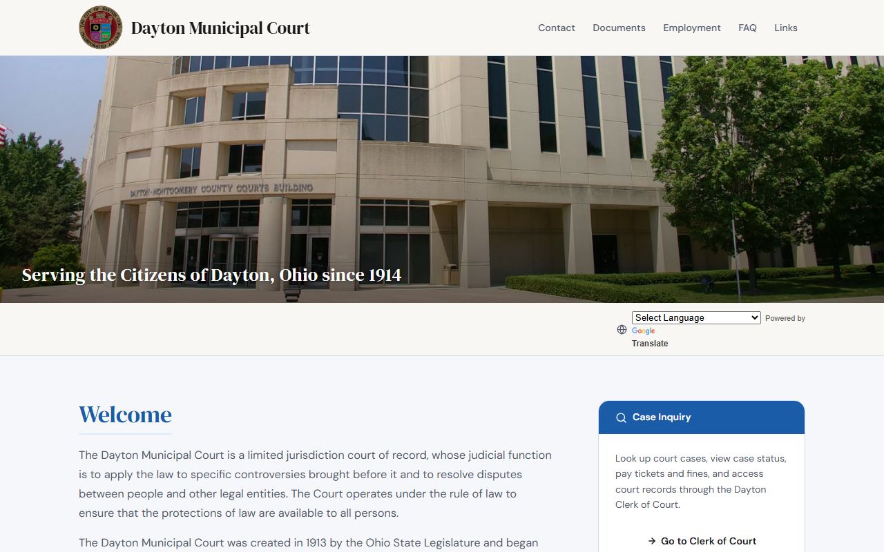 Dayton Municipal Court page for Dayton bench warrants