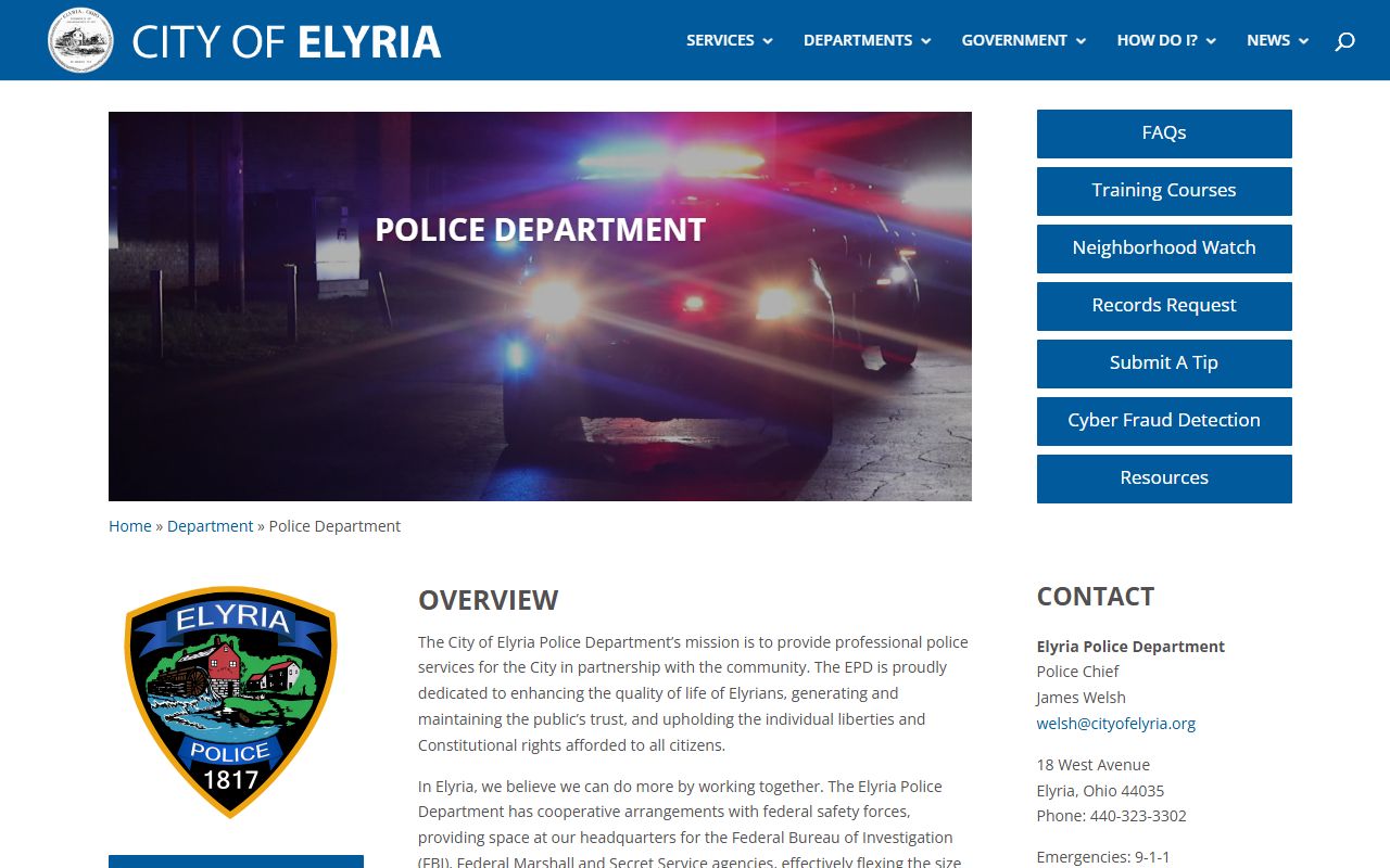 Elyria Police Department page for Elyria bench warrants