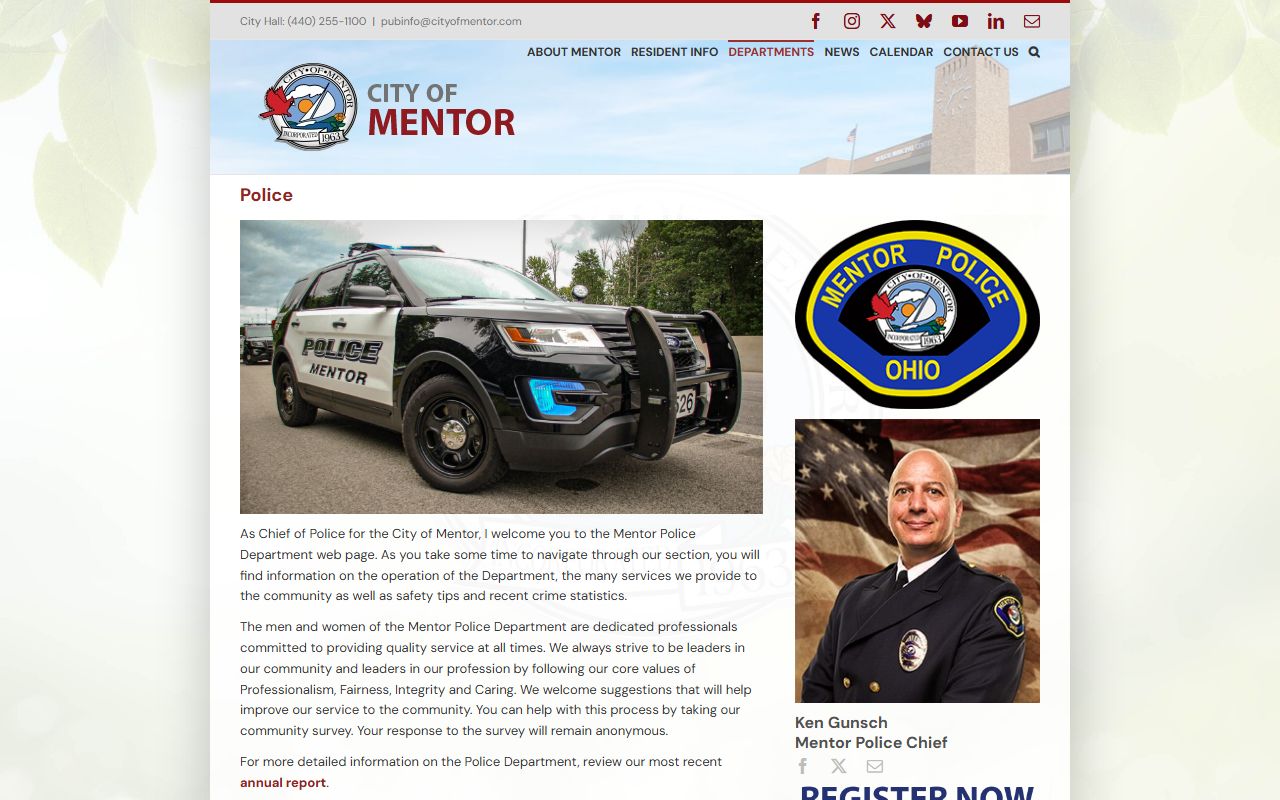 Mentor Police Department page for bench warrants in Mentor