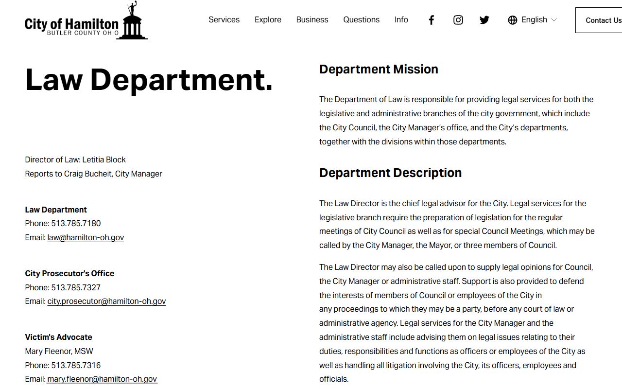 Hamilton Law Department page for Hamilton bench warrants