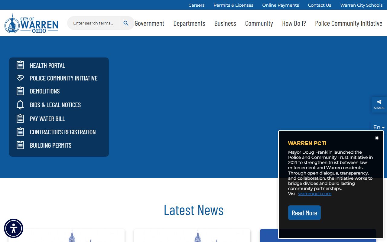 City of Warren homepage for Warren bench warrants information