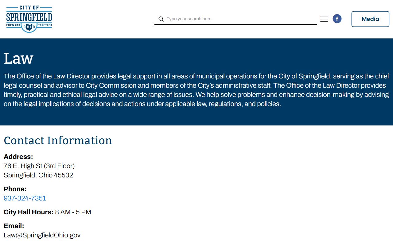 Springfield Law Department page for Springfield bench warrants