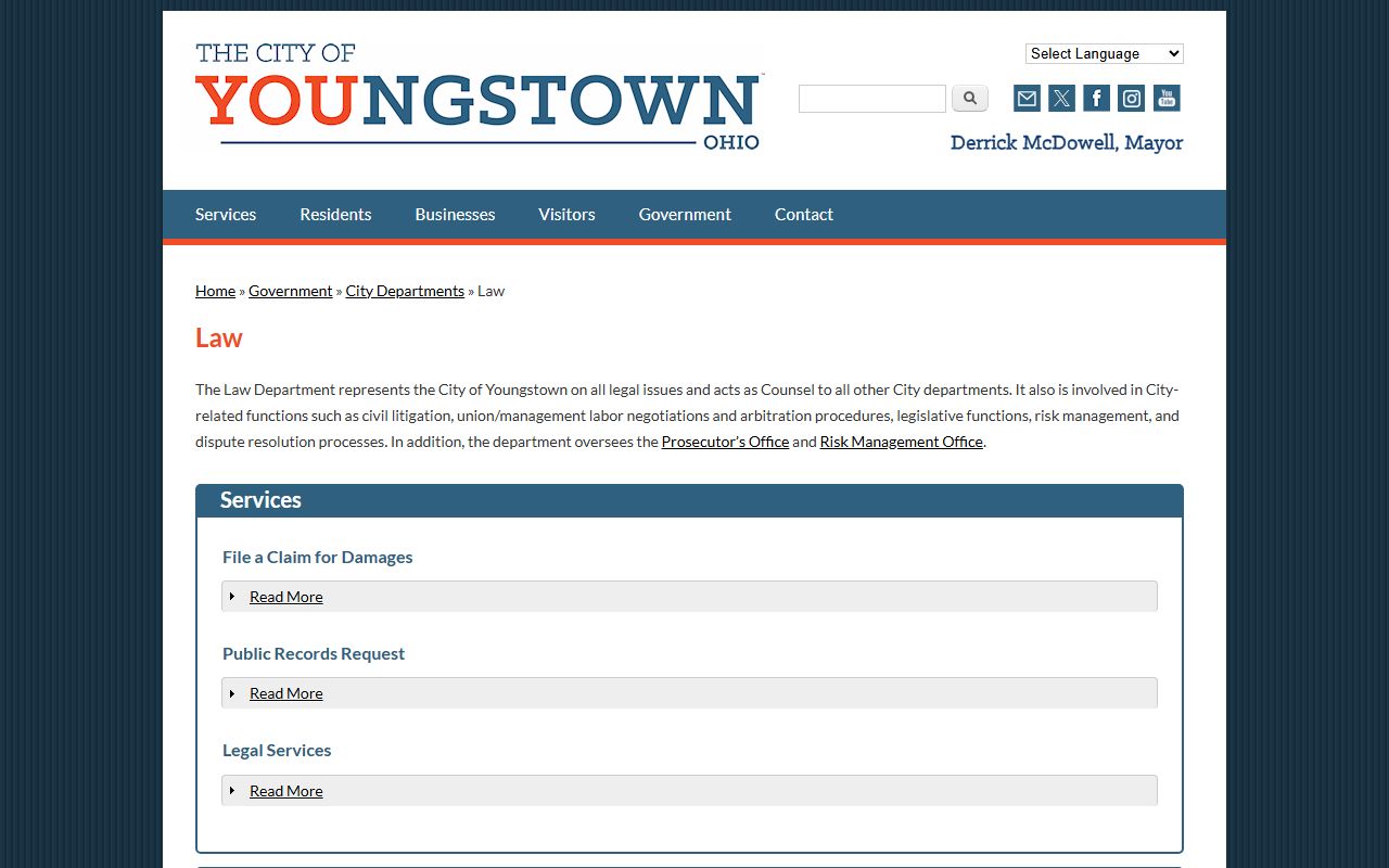 Youngstown Law Department page for Youngstown bench warrants
