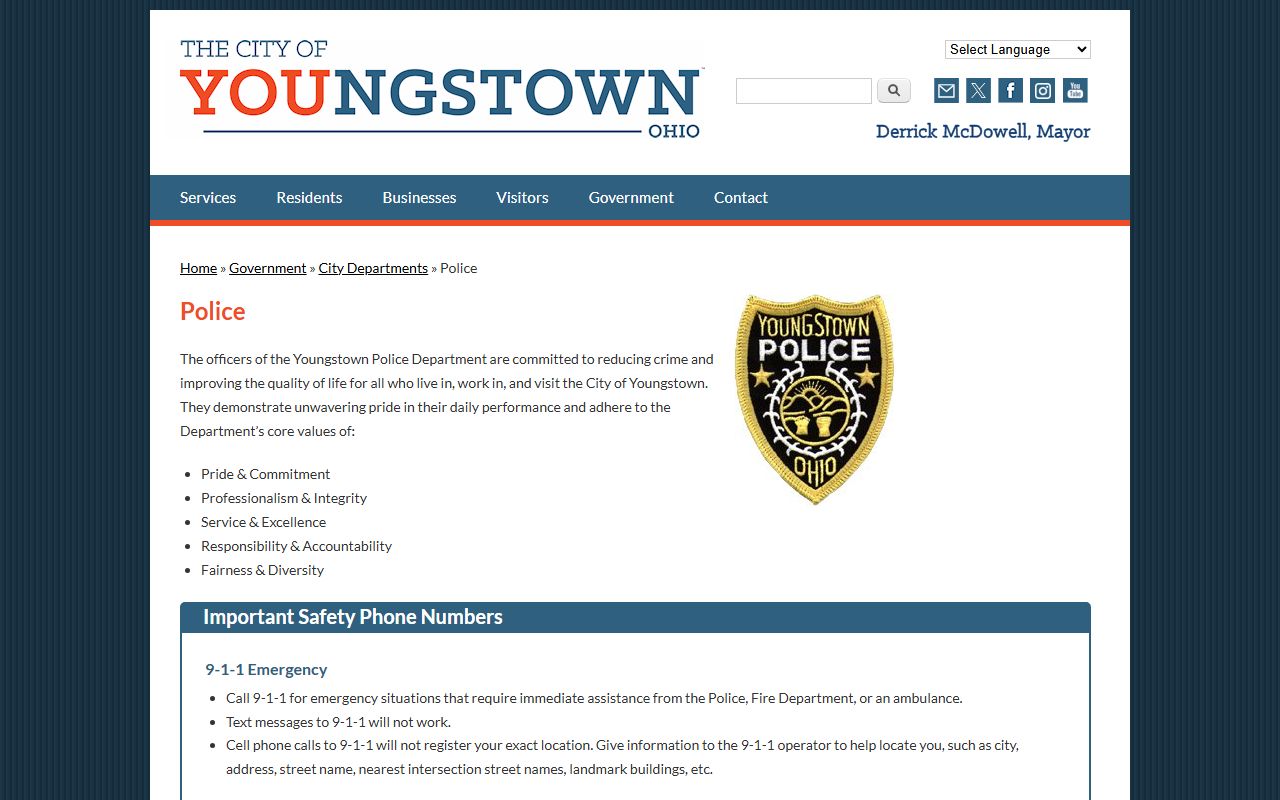 Youngstown Police Department page for Youngstown bench warrants