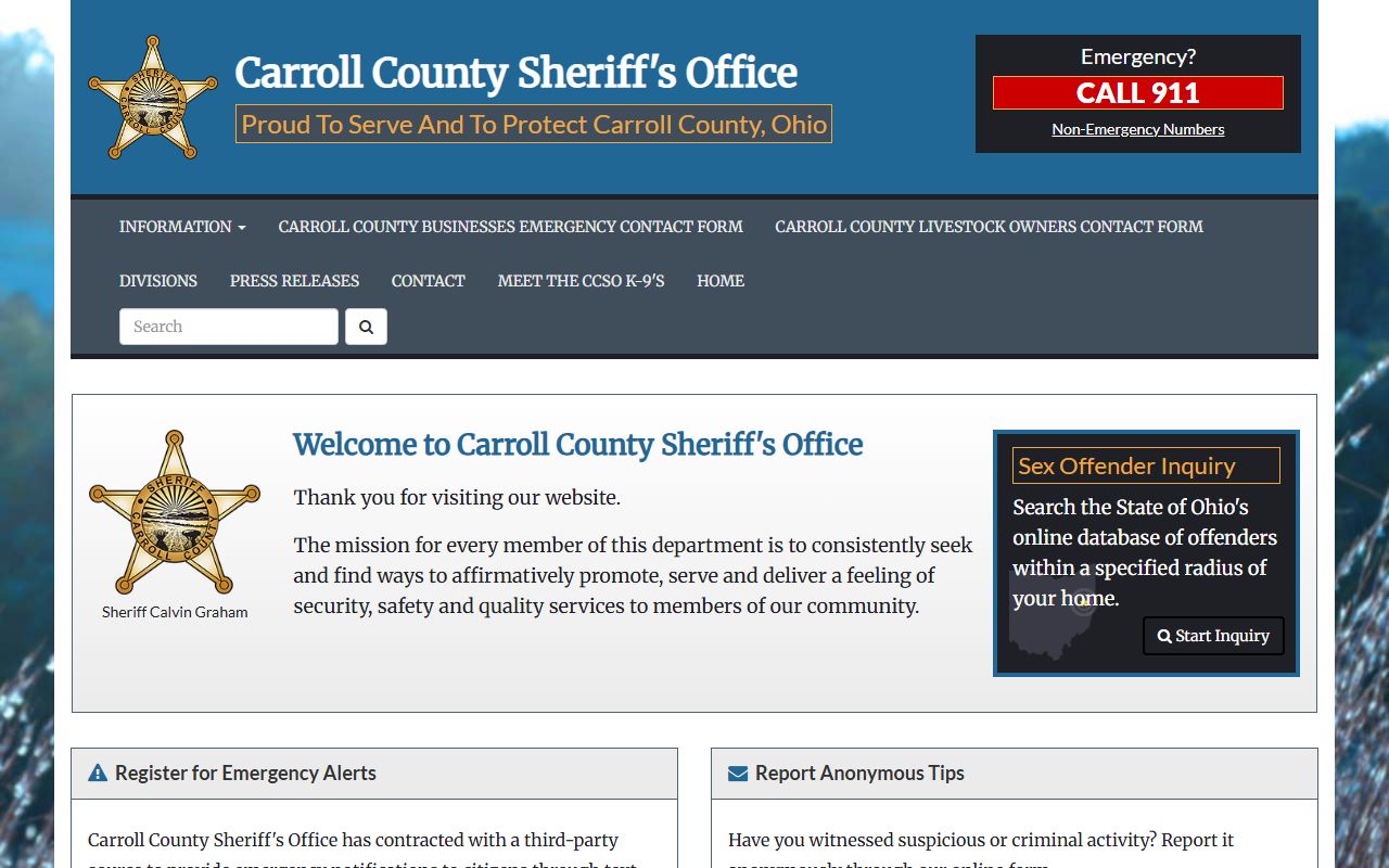 Carroll County Sheriff website for warrant information