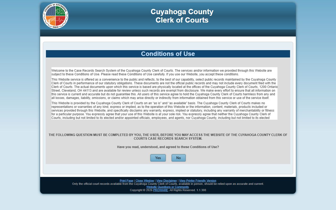 Cuyahoga County Common Pleas Court docket search for bench warrants