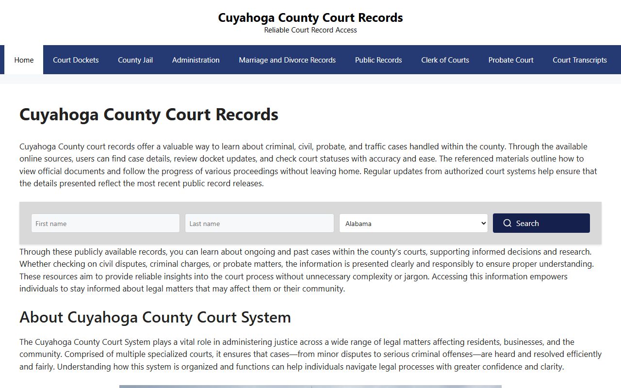 Cuyahoga County court records search portal for bench warrants