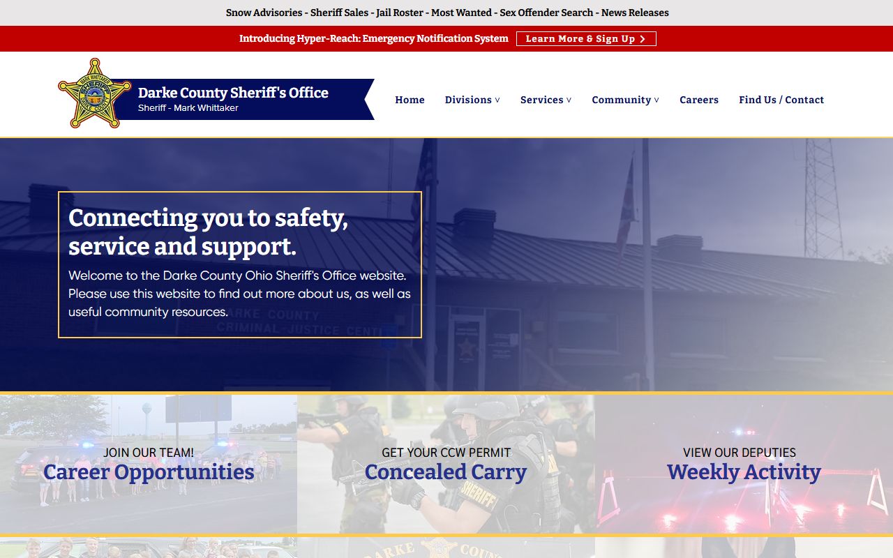 Darke County Sheriff's Office warrants page for bench warrant information