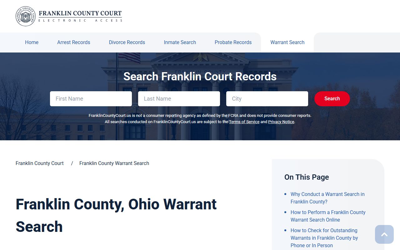 Franklin County Sheriff warrant search for bench warrants