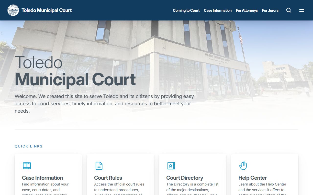 Toledo Municipal Court website for Lucas County bench warrants