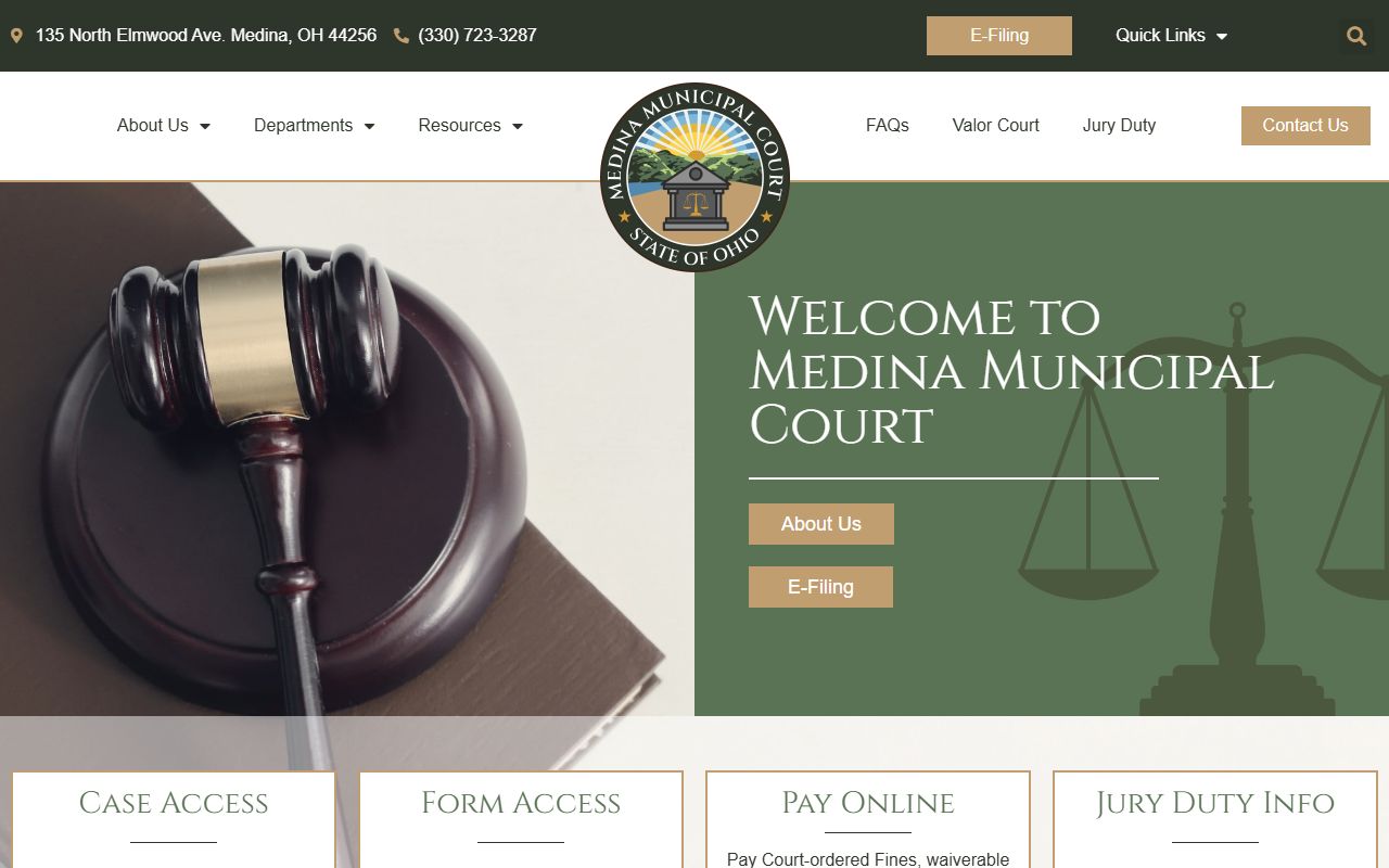 Medina Municipal Court website for bench warrant case searches in Medina County