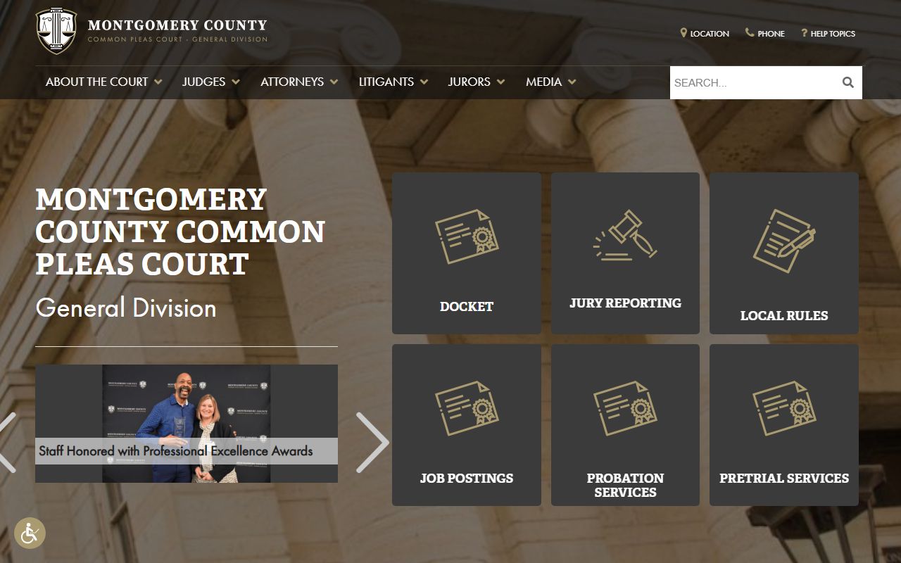 Montgomery County Common Pleas Court website for bench warrant case information