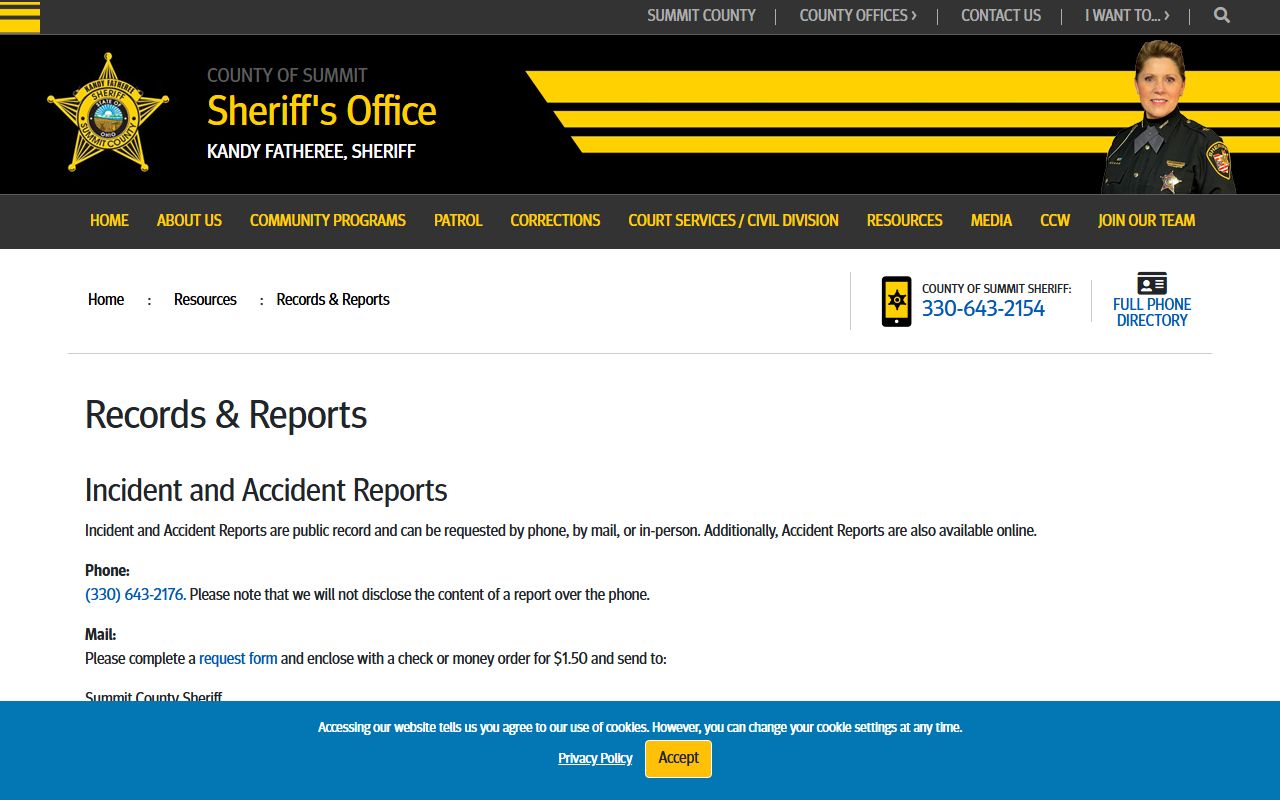 Summit County Sheriff records page for bench warrants