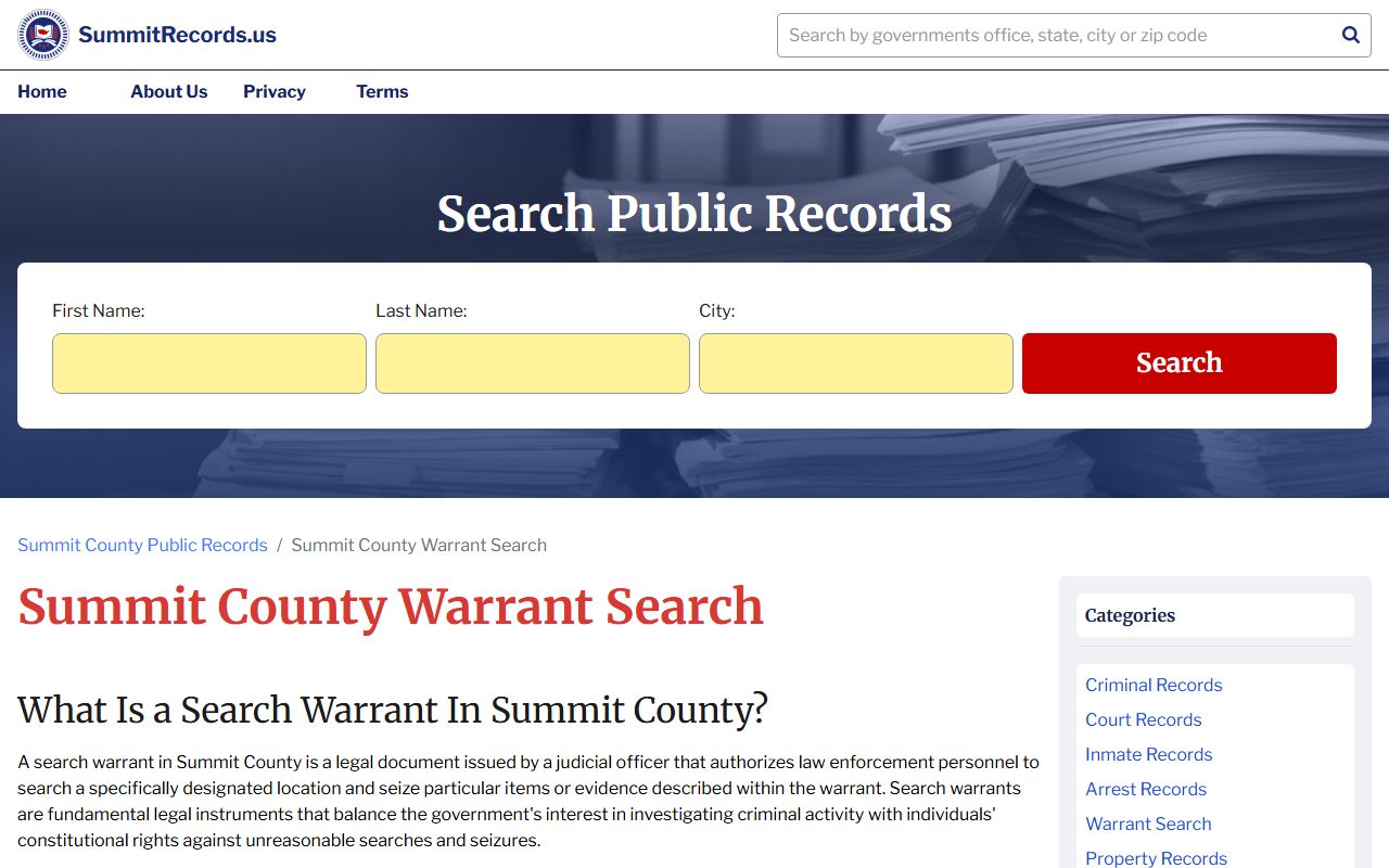 Summit County warrant records search portal for bench warrants